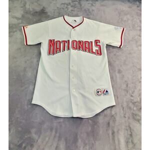 Majestic Sz M-L Washington Nationals Baseball Jersey Mens White Embroidered C21